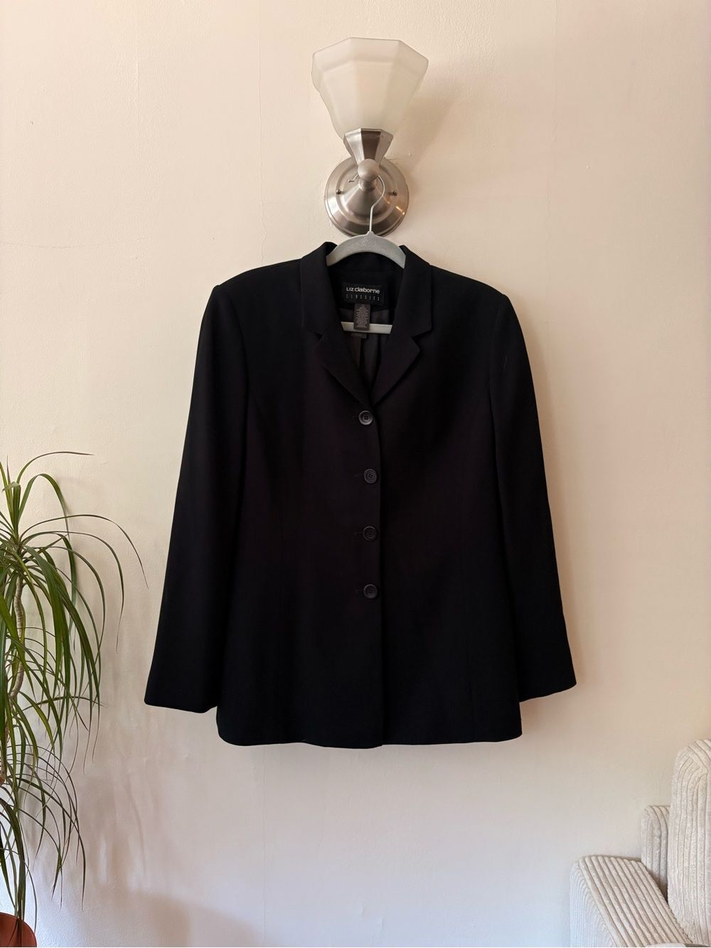 Liz Claiborne Black Single Breasted Blazer Tailored Jacket Classic Workwear